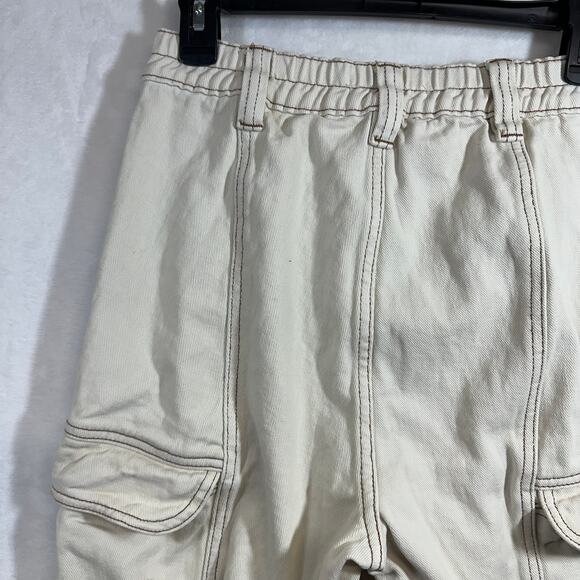 Pacsun S Elastic Waist Cargo Pants Cream‎ Utility Straight Leg Streetwear Y2K - Picture 6 of 8
